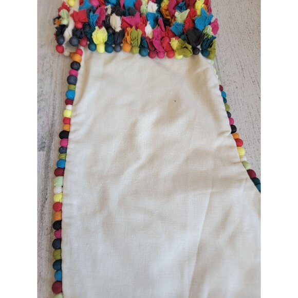 Crate Barrel large white Stocking rainbow pom pom unique - Picture 4 of 9